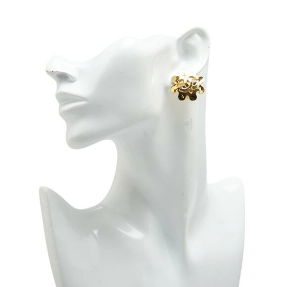 CHANEL CC Logos Round Flower Clip-On Earrings Gold Tone 94P Auth w/Box #4648 - Picture 2 of 5
